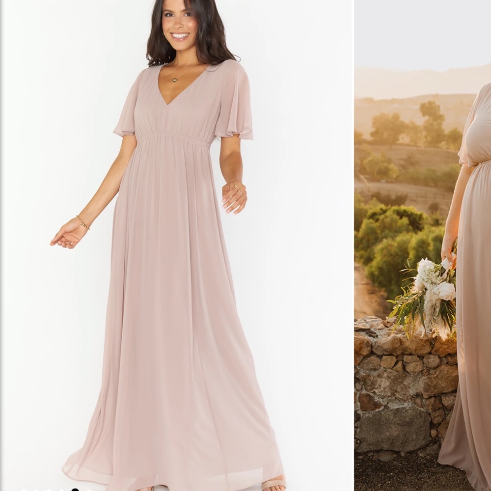 Show Me Your MuMu - Emily Empire Maxi Dress ~ Soft Beige Chiffon - Size Small - Picture 2 of 4